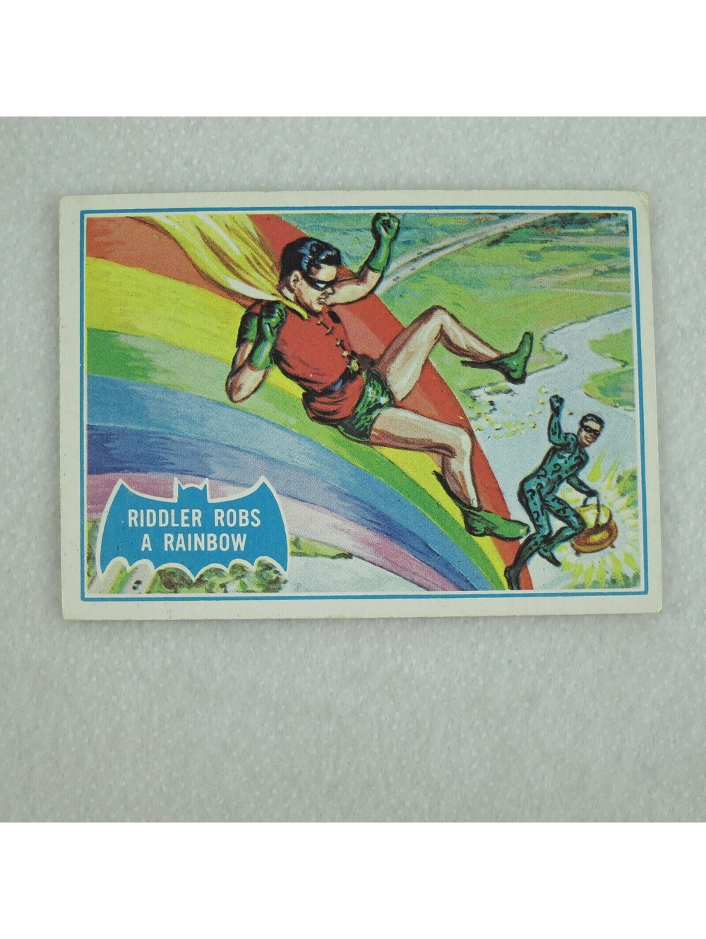 1966 Topps Batman Blue Bat Puzzle Back Card #44B Riddler Robs A Rainbow RARE! - Picture 2 of 12